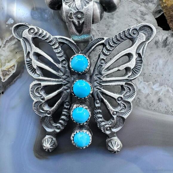 Eva & Linberg Billah Sterling Butterfly w/Turquoise Decorated Pendant For Women - Picture 5 of 10